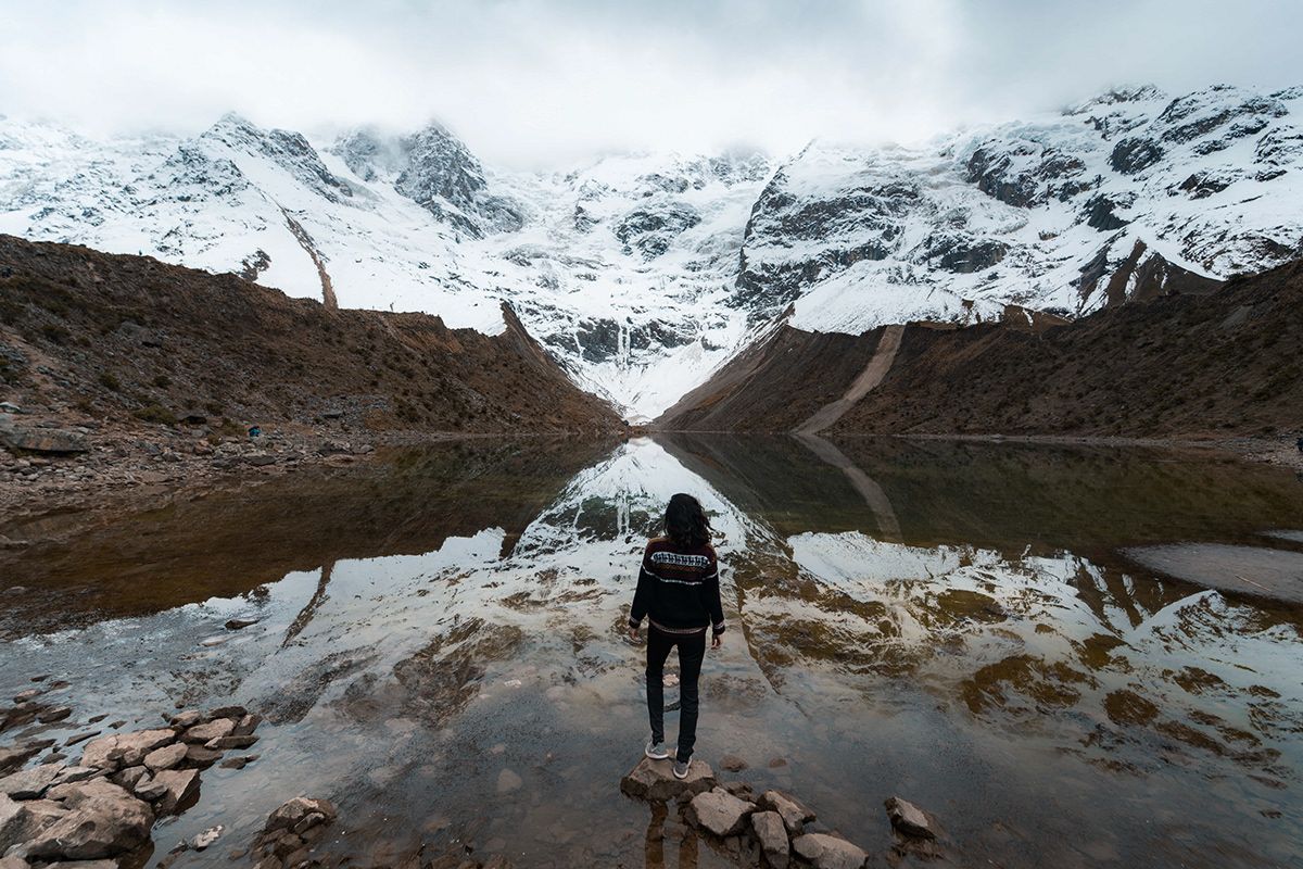 Trekkers on the Salkantay trail in Peru