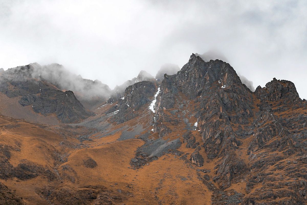 Trail winding through the Andes on the Salkantay trek, Peru